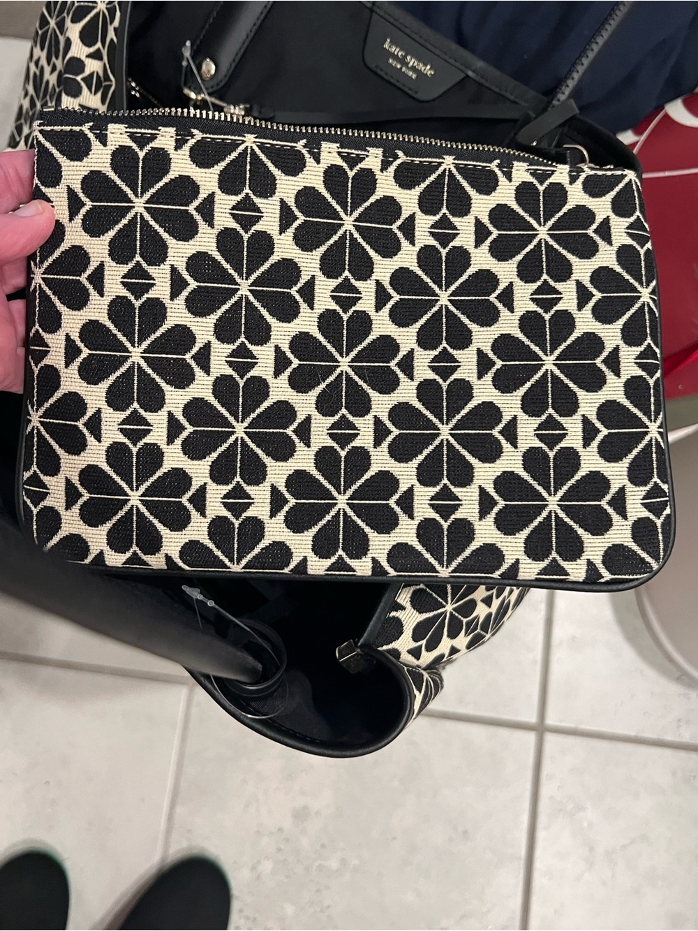 kate spade (Rare) Black & Cream spade floral Tote with Red Center Stripe - Picture 15 of 16
